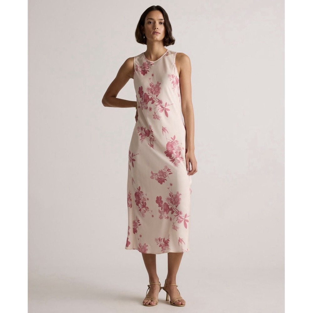 Quince Washable Silk Pink Floral Tank Midi Dress Sz Sz M Feminine - Picture 2 of 16